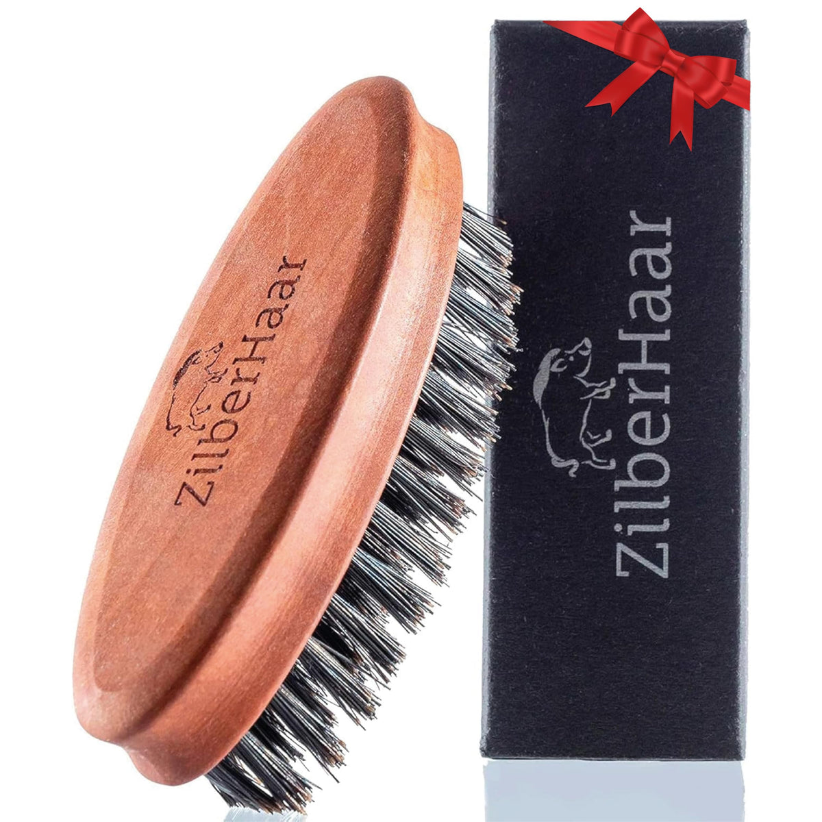ZilberHaar pocket beard brush with stiff boar bristles for precise on the go grooming