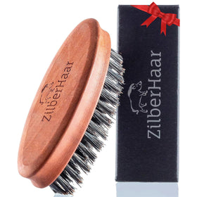 ZilberHaar pocket beard brush with stiff boar bristles for precise on the go grooming