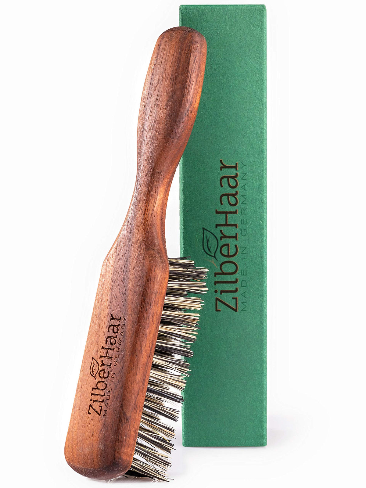 ZilberHaar vegan beard brush with walnut bristles for precise grooming.