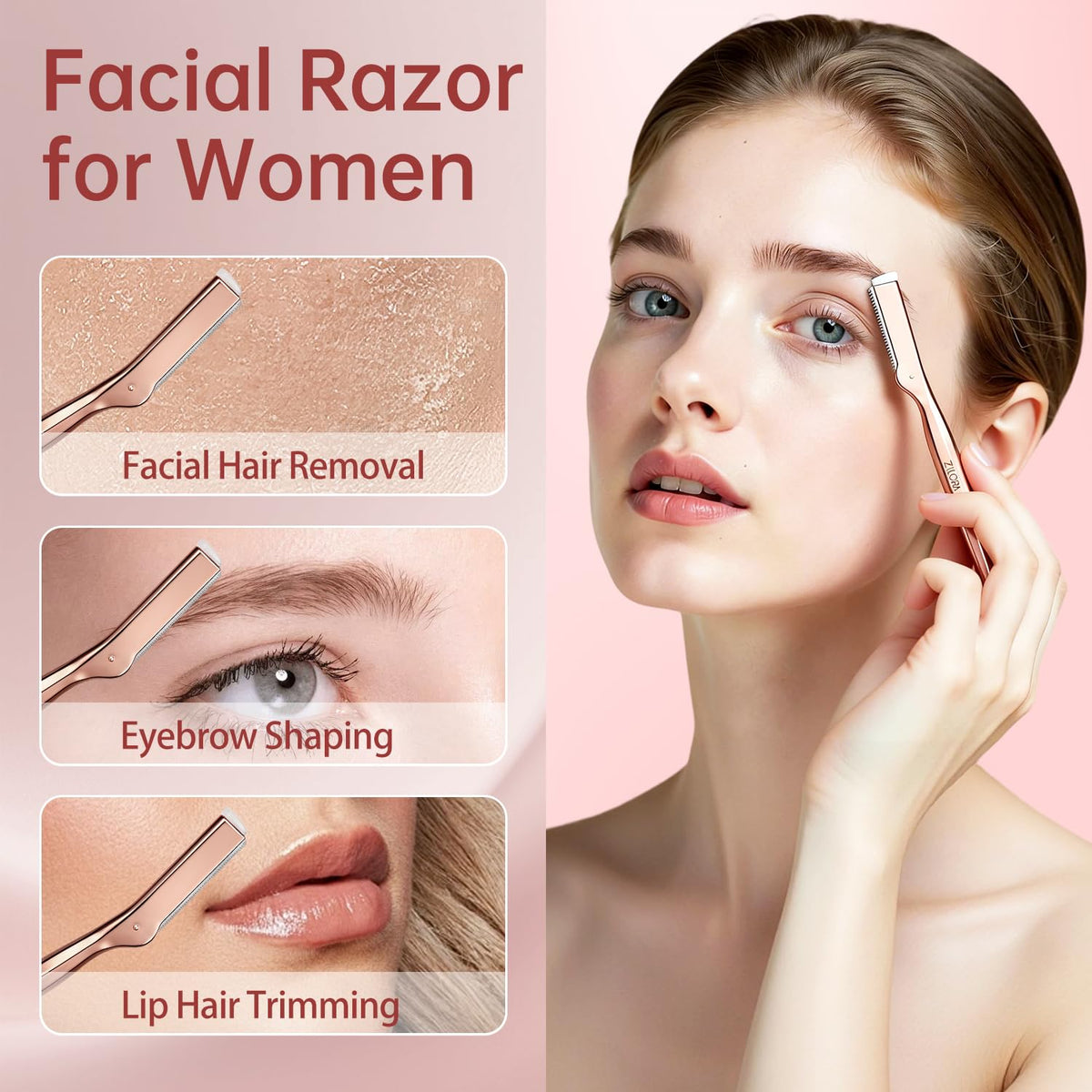 ZiLORA wide-guard blades for efficient exfoliation and peach fuzz removal