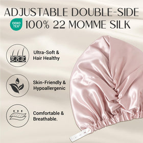 ZIMASILK pink bonnet, back view, breathable design for all-night comfort.