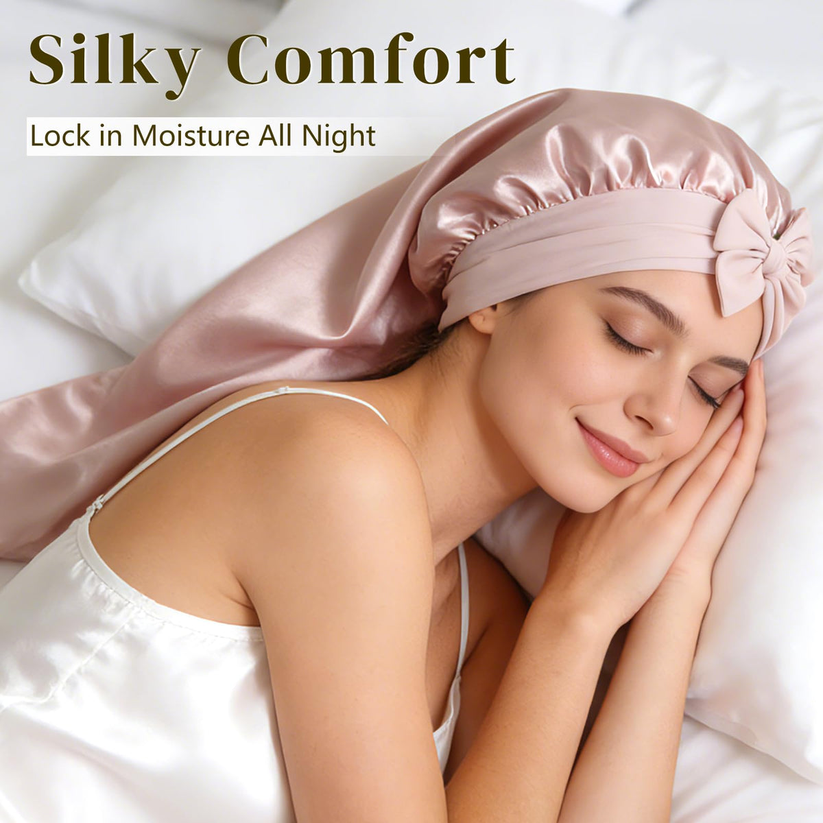 ZIMASILK anti-frizz silk bonnet minimizes hair friction for smoother mornings.