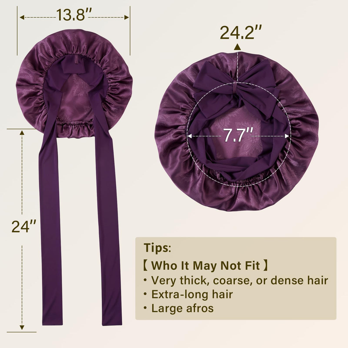 ZIMASILK bonnet stays on head during sleep with tie band.
