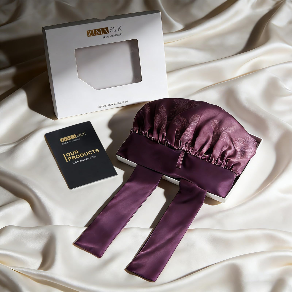 ZIMASILK versatile design works as hair wrap or treatment cap.
