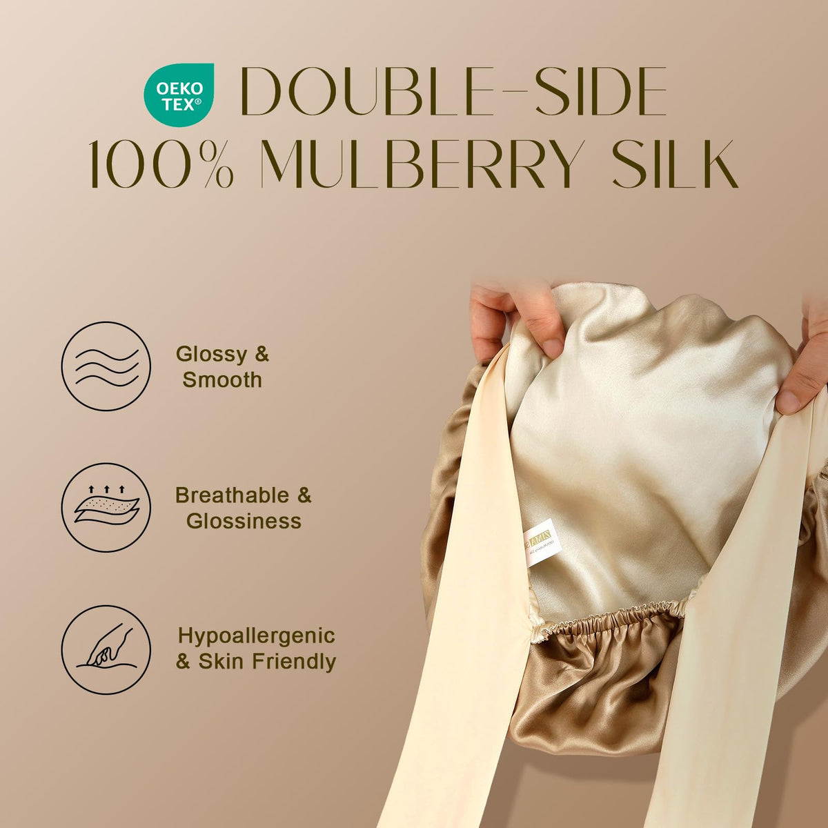 Closeup of ZIMASILK double-layer silk bonnet showing softness