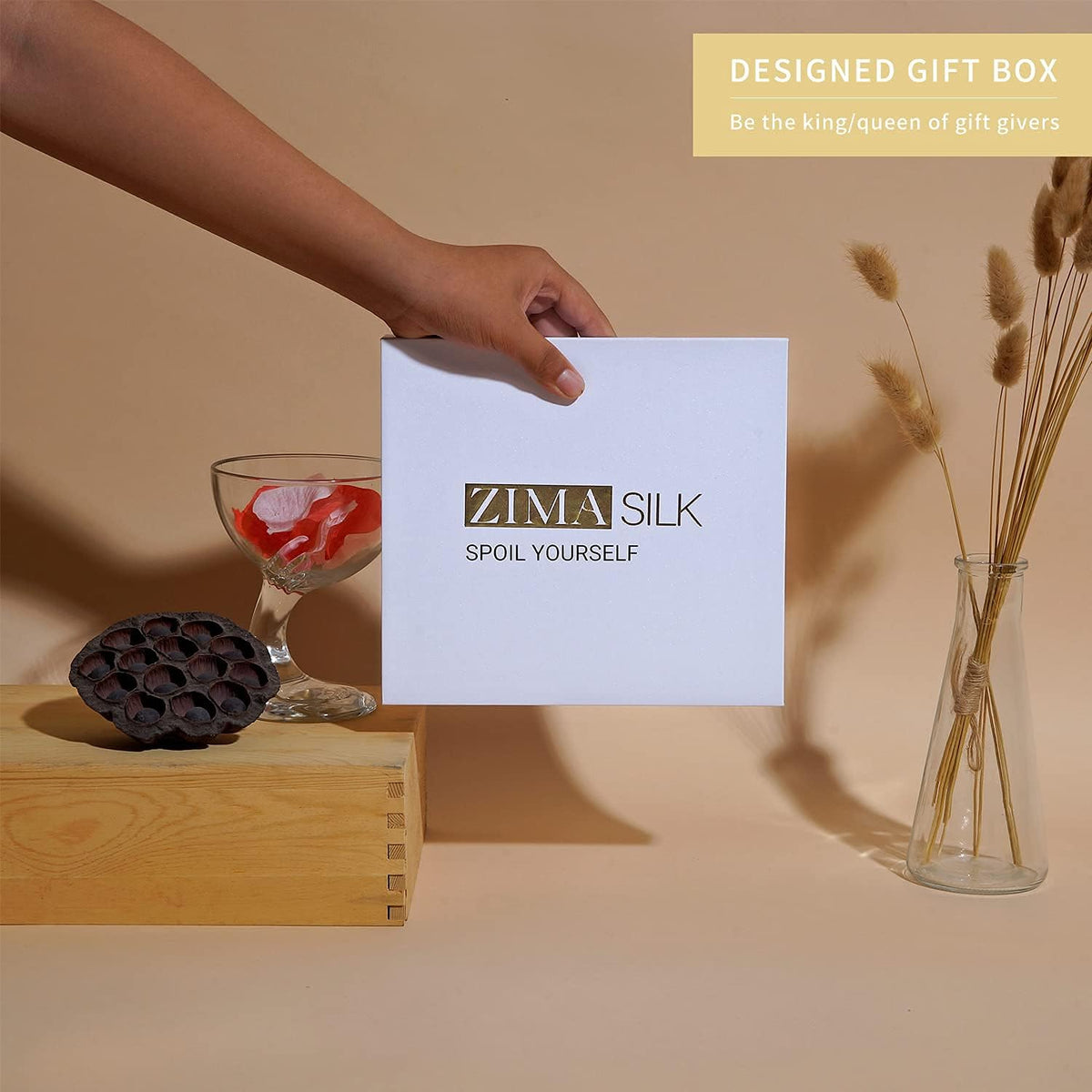 ZIMASILK hand-stitched detail highlights quality craftsmanship.
