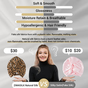 ZIMASILK hypoallergenic OEKO-TEX silk bonnet keeps sensitive scalps comfortable.