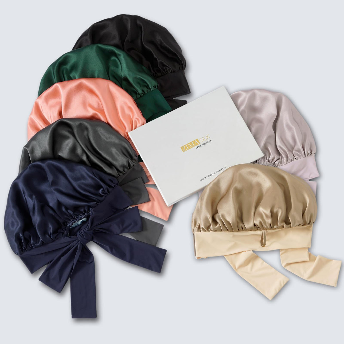 Light Coffee ZIMASILK bonnet ready for nightly wear