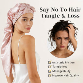 ZIMASILK long-hair silk bonnet wrap accommodates braids and curls overnight.