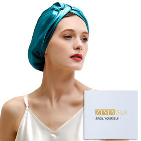 ZIMASILK turquoise 22momme silk bonnet protects hair while you sleep