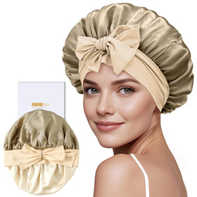 ZIMASILK silk bonnet on pillow protecting hair during sleep