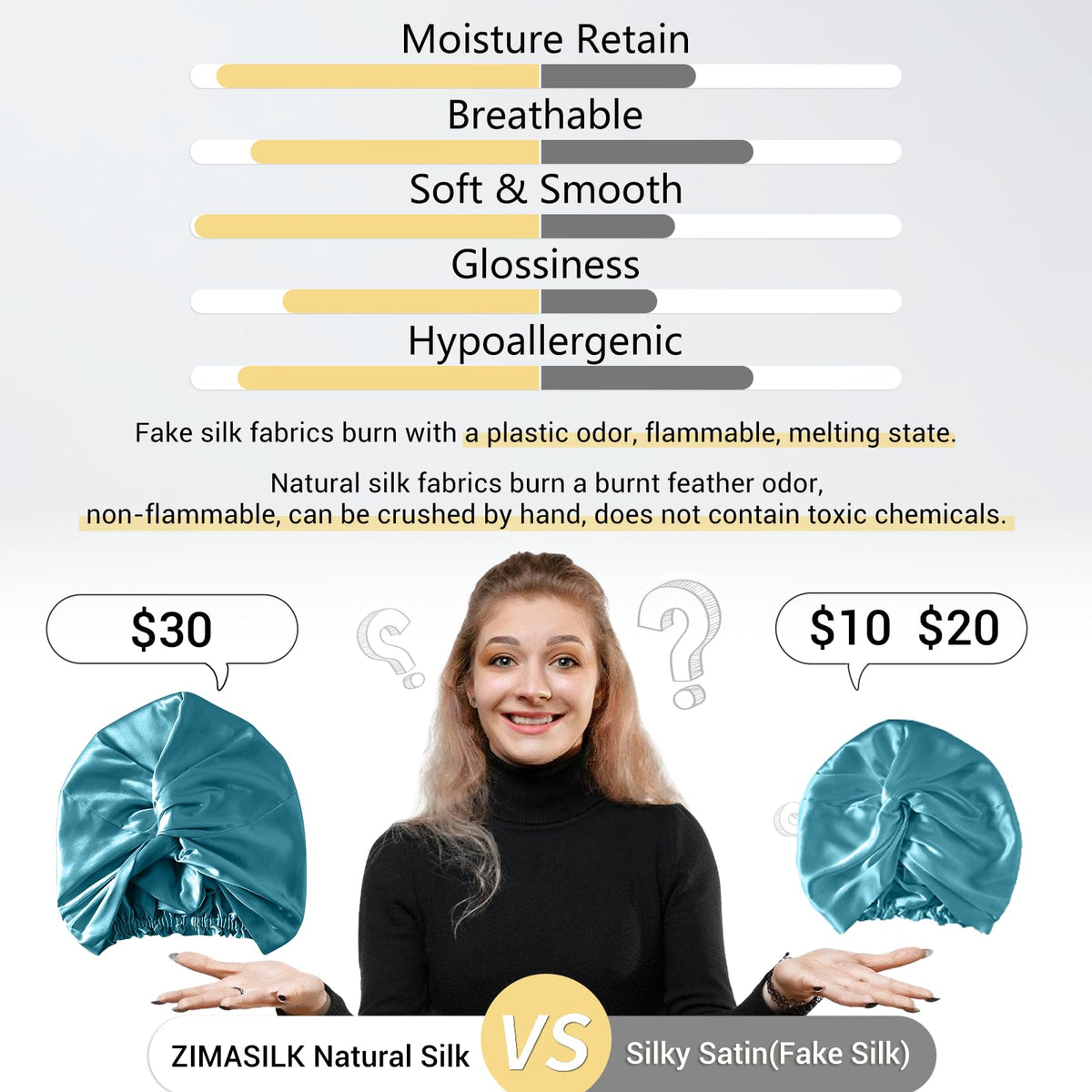 ZIMASILK two-sided soft silk bonnet offers breathable comfort and shine