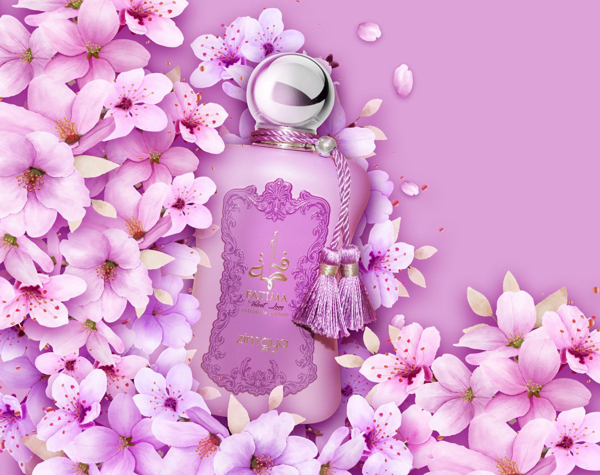 Zimaya Fatima Velvet Love packaging detail, a refined gift-ready bottle for her.