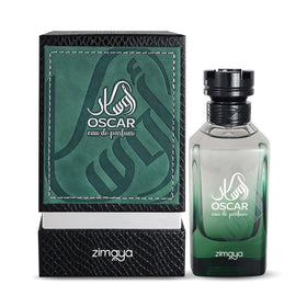 Zimaya Oscar for Men bottle side view, notes of cardamom and incense for confident days