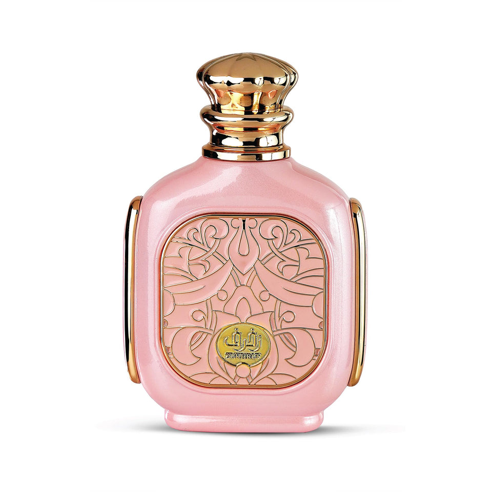 Zimaya Zukhruf Femme bottle close-up shows floral elegance and lasting aroma.