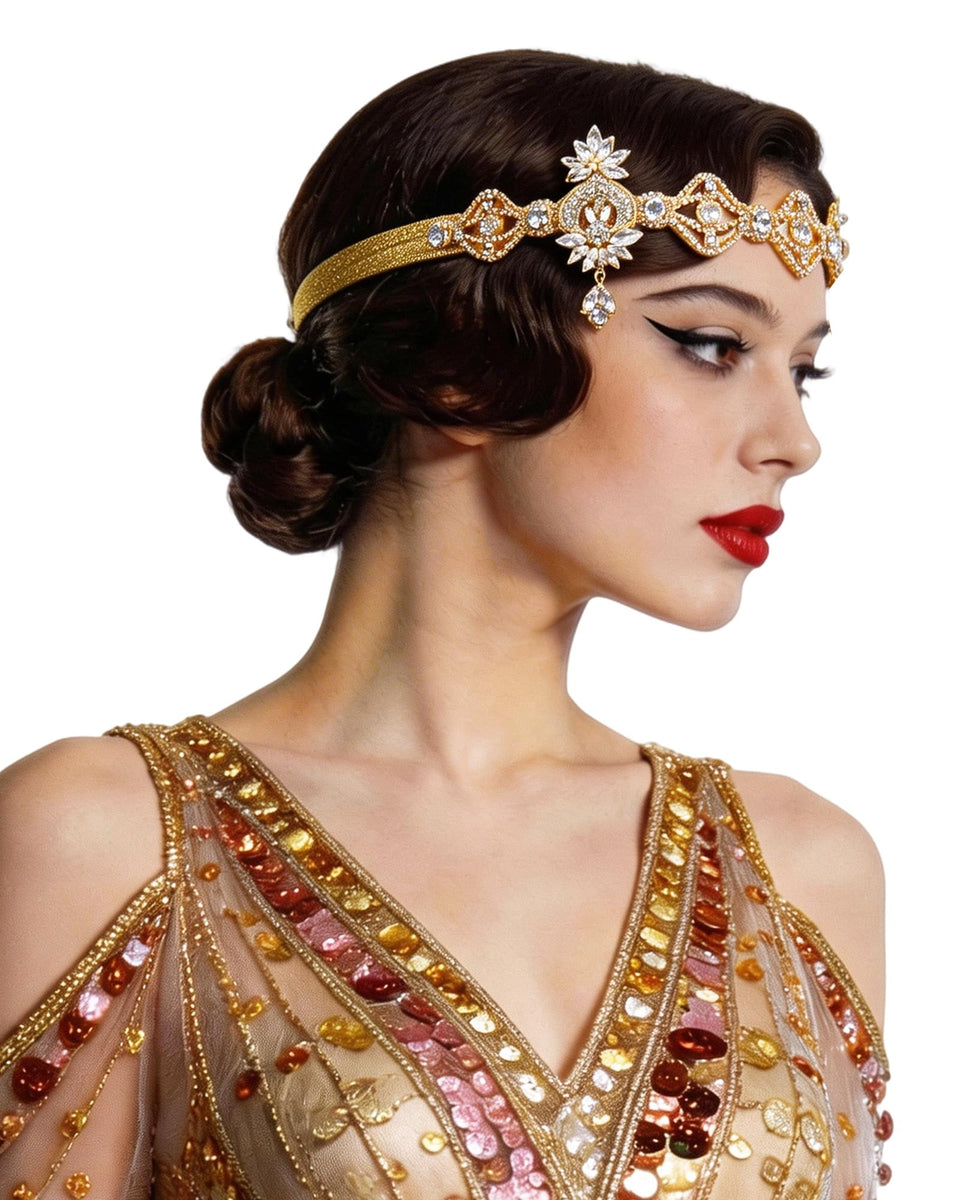 Zinniday headband with geometric rhinestones for elegant evening wear