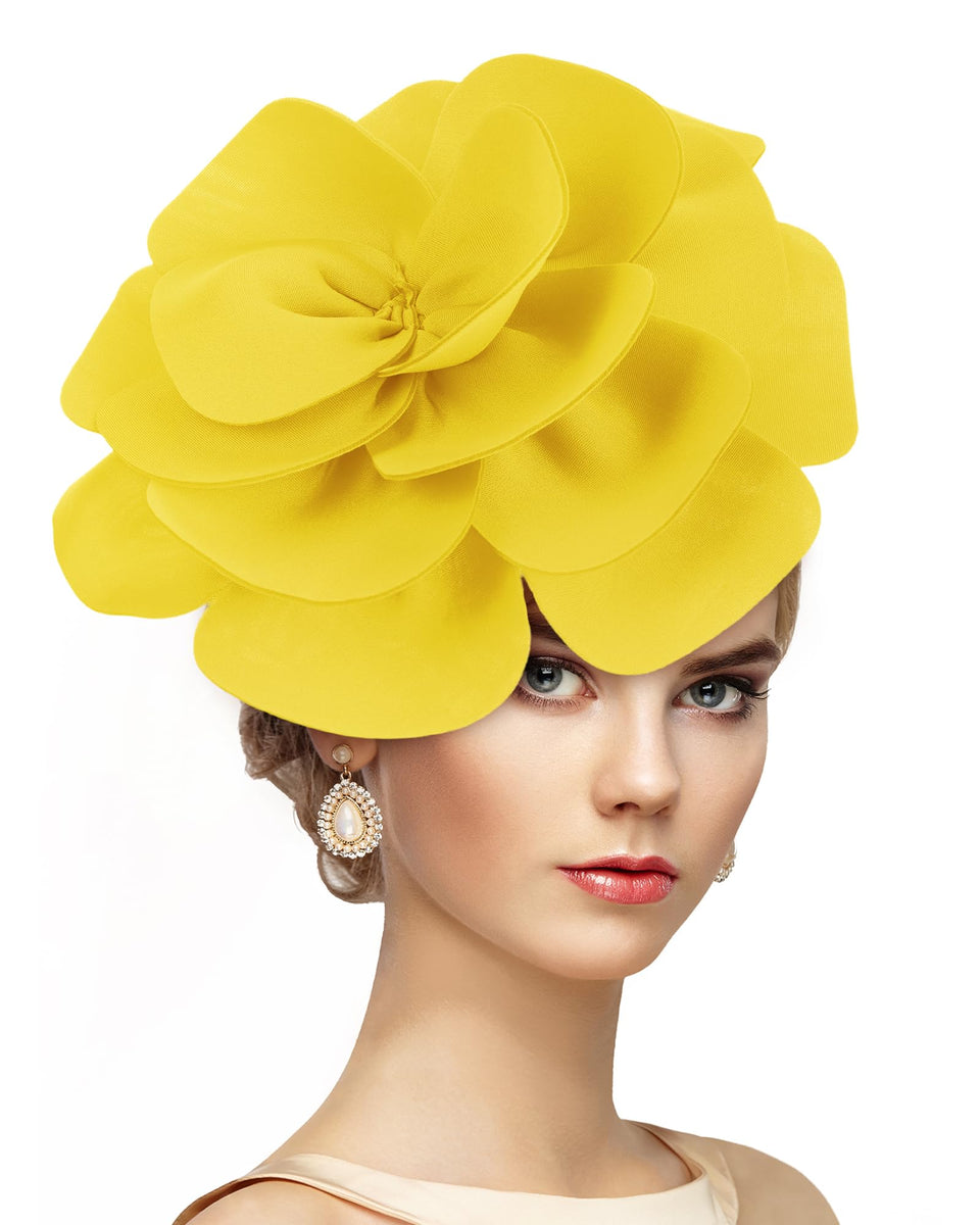 Zinniday yellow flower fascinator headband, perfect for weddings and formal celebrations