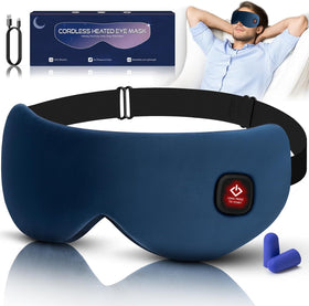 Zinpaza cordless heated eye mask in packaging for portable relaxation.