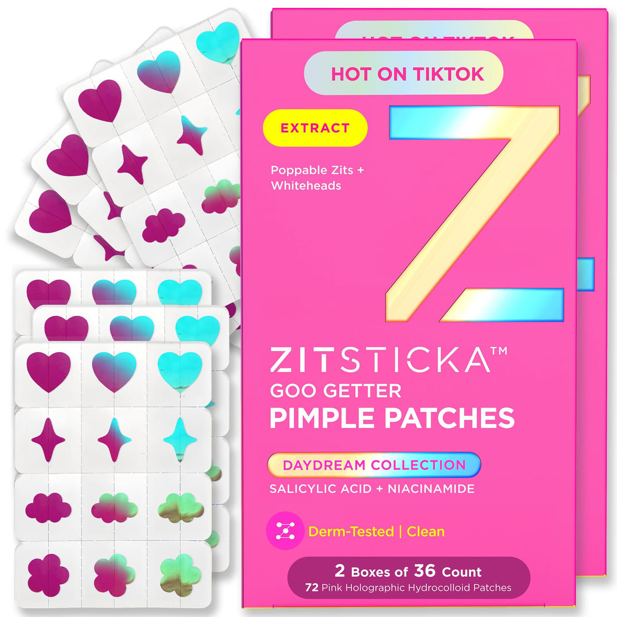 ZitSticka DreamHolo patch pink-to-green shift covers blemishes discreetly