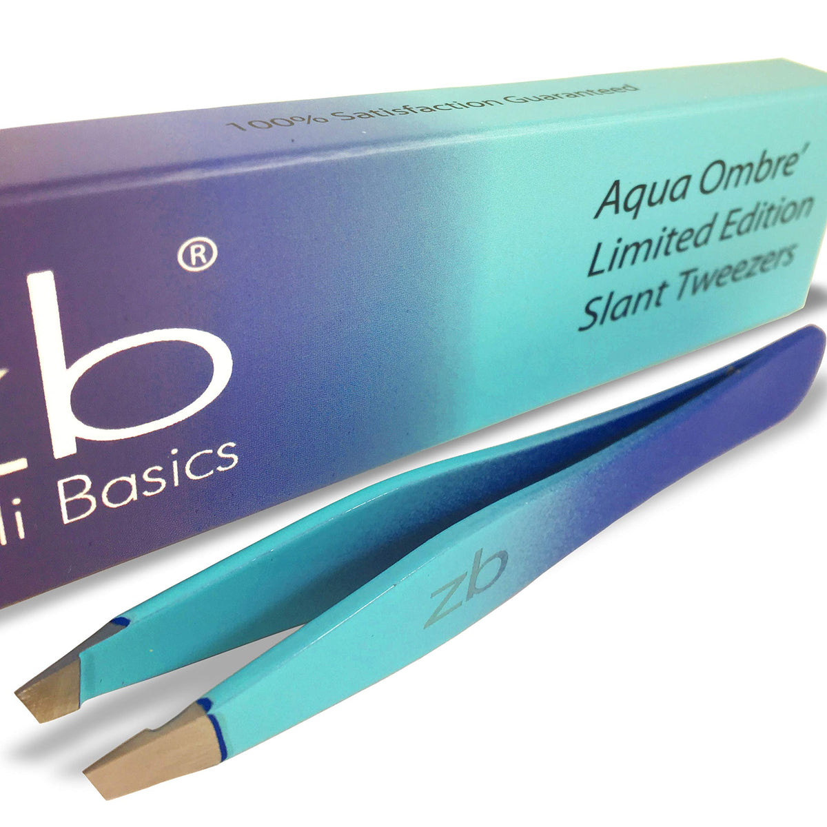 Zizzili Basics Aqua Ombre Slant Tweezers with easy visibility for grooming