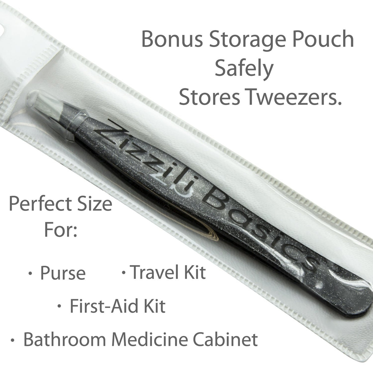 Zizzili Basics tweezers in action for precise eyebrow shaping and grooming.