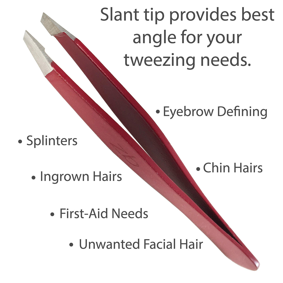 Zizzili Basics tweezers with protective pouch in ruby red.