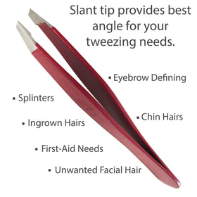 Zizzili Basics tweezers with protective pouch in ruby red.