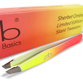 Zizzili Basics tweezers with sherbet ombre slant tips for precise brow shaping.