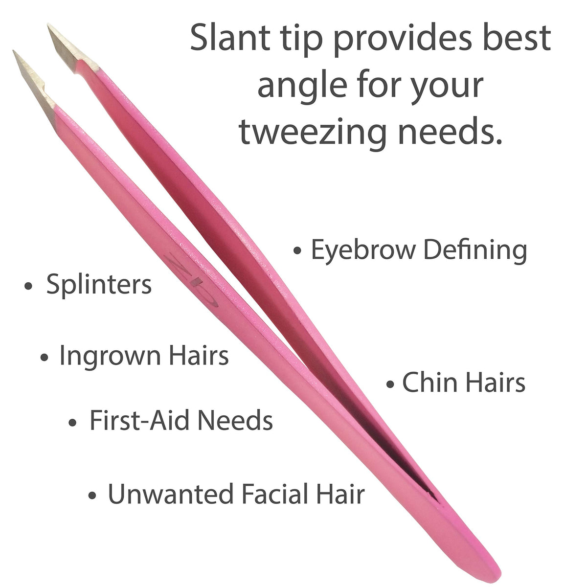 Close-up of slant tip showing precise grip for fine hair removal.