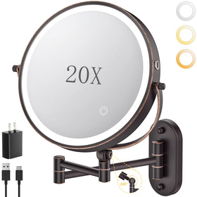 ZLOKLA 9-inch wall-mounted makeup mirror with bronze finish and extended arm for flexible viewing.