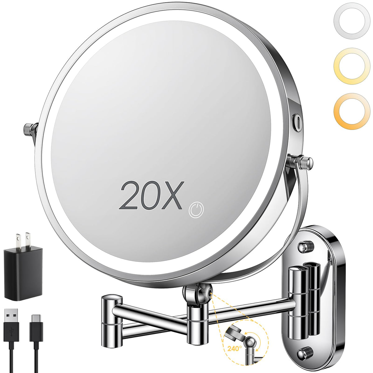 ZLOKLA 9-inch mirror with extended arm for flexible positioning during makeup