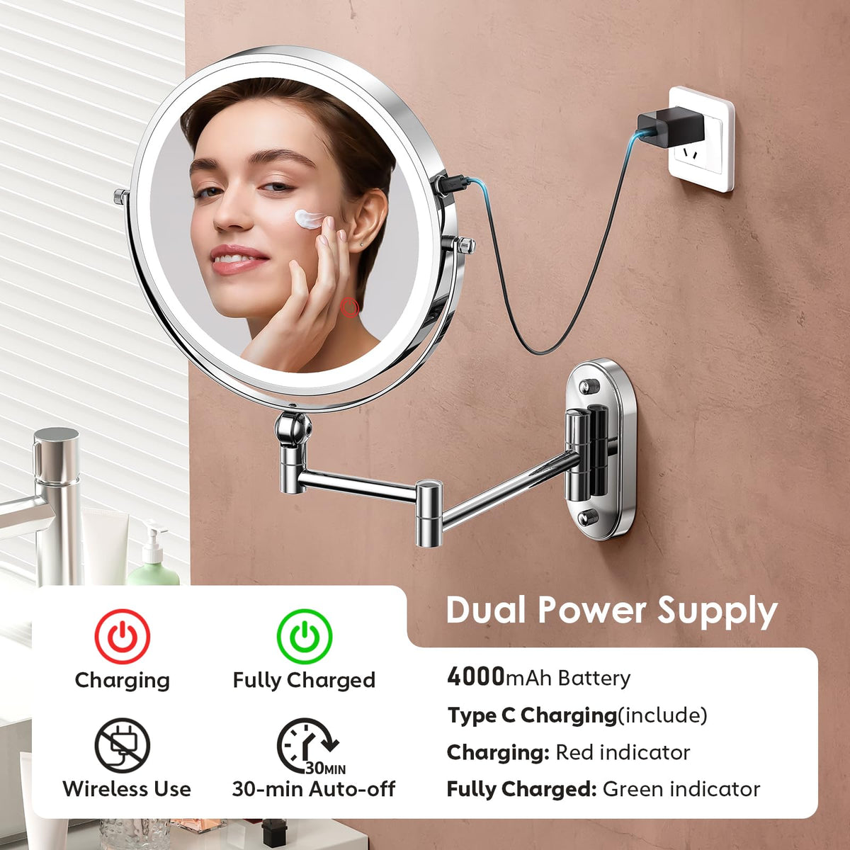 ZLOKLA rechargeable mirror supporting cordless use during daily routines