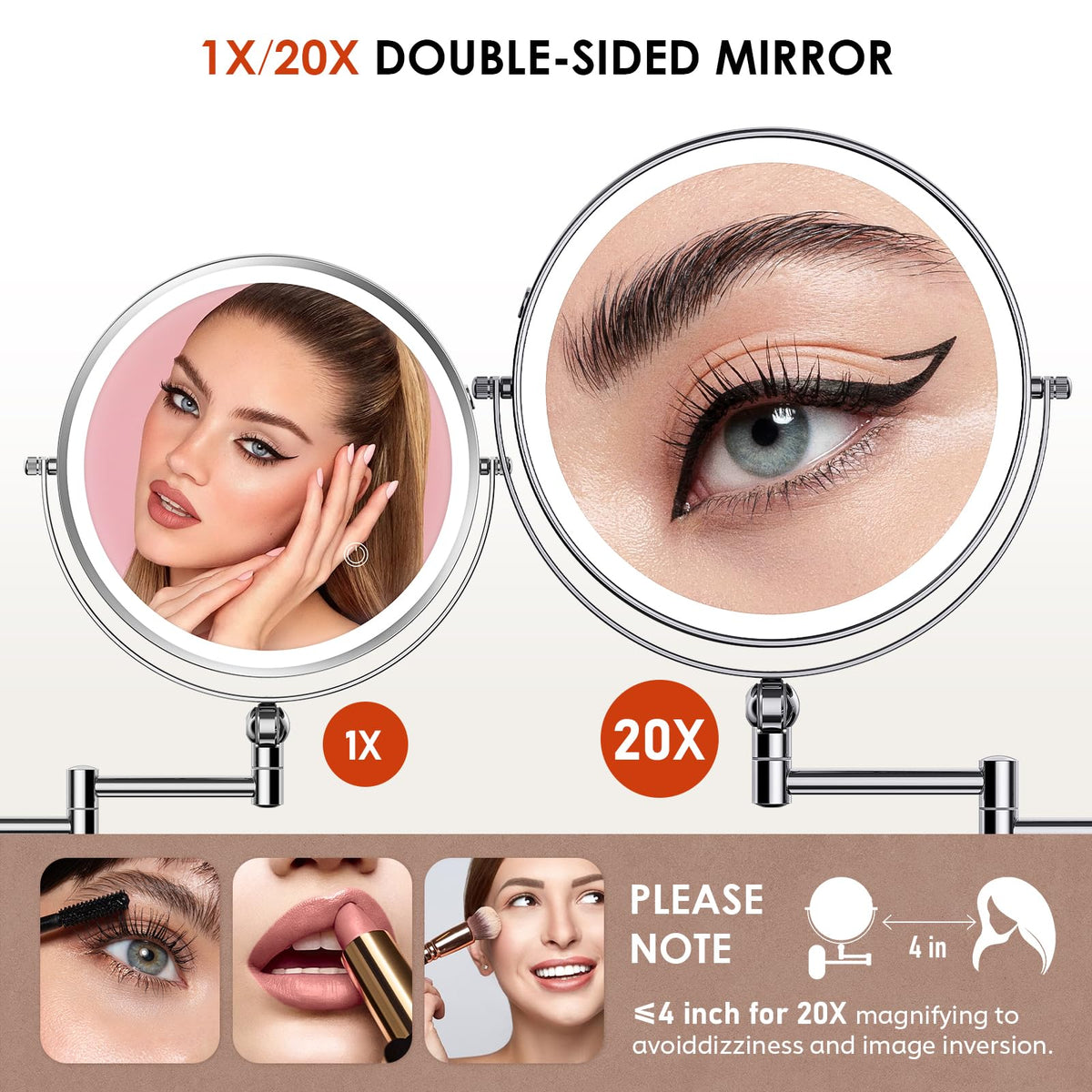 ZLOKLA 9-inch mirror with three-color LED lighting for versatile tones