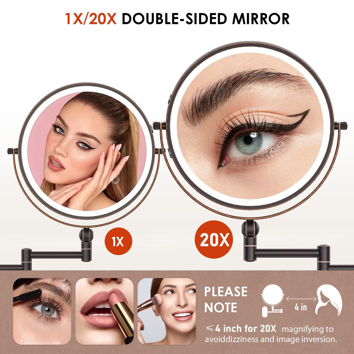 ZLOKLA LED lighting provides three color temperatures for natural makeup application.