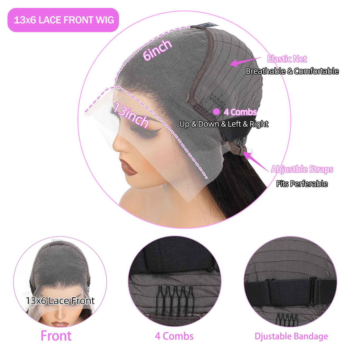 Zlzlblbl versatile straight wig with middle or side part options.