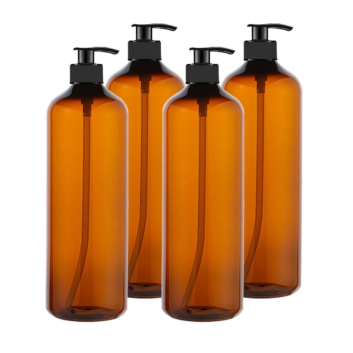 Zmybcpack amber 32oz bottle with pump shown in a 4-pack for DIY use.