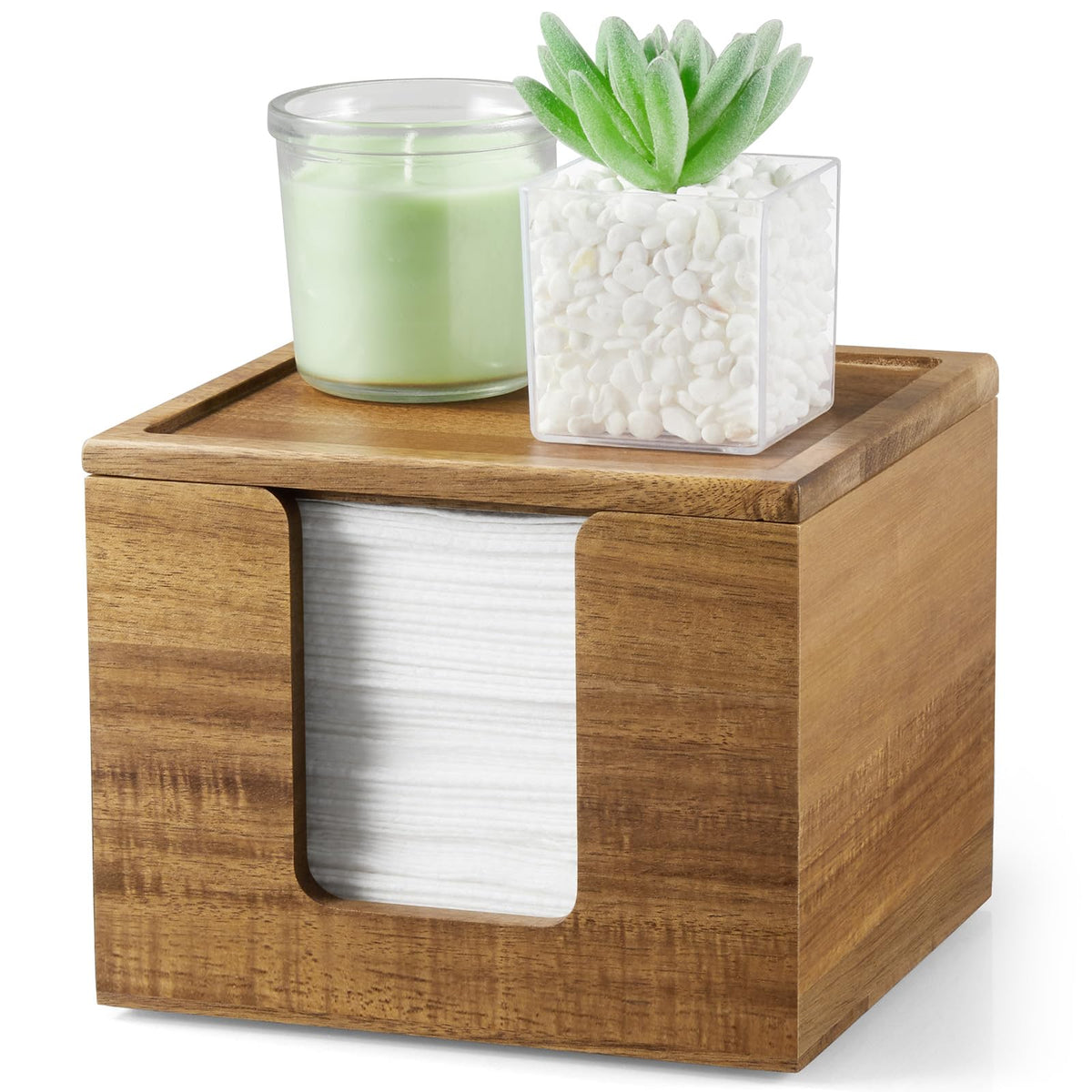 ZMZKKLL Acacia wood towel box with lid for organized vanity storage.