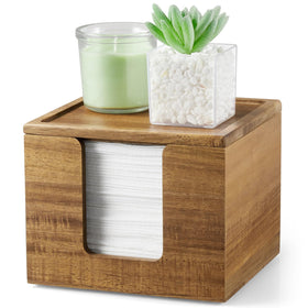 ZMZKKLL Acacia wood towel box with lid for organized vanity storage.