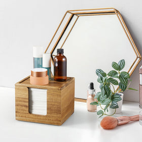 ZMZKKLL acacia wood container adds rustic-modern vanity decor.