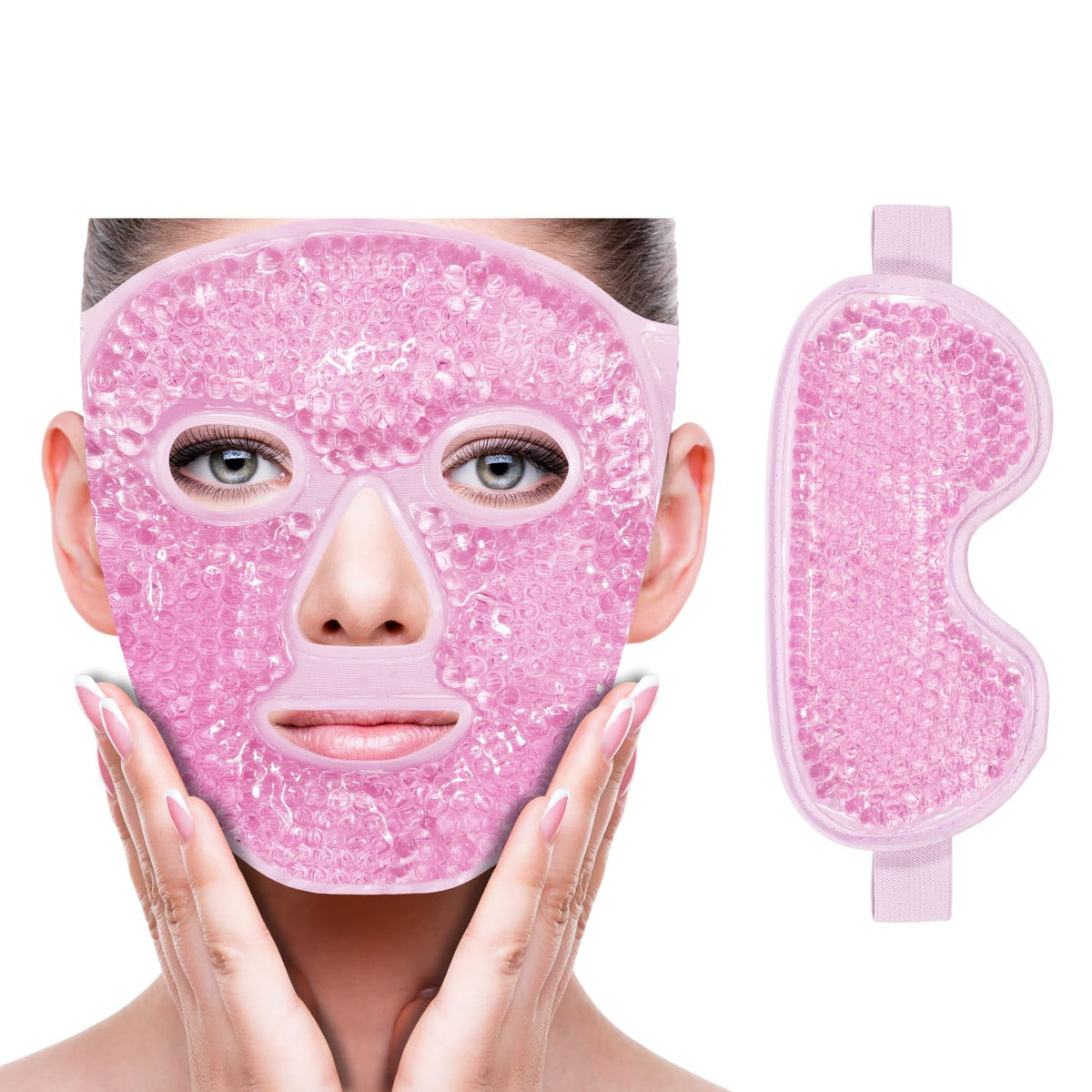 ZNÖCUETÖD eye mask in pink for cooling relief around tired eyes.