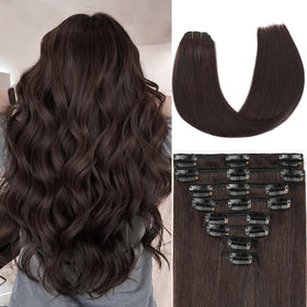 ZNXDJXE dark brown clip-in extensions closeup for natural blend