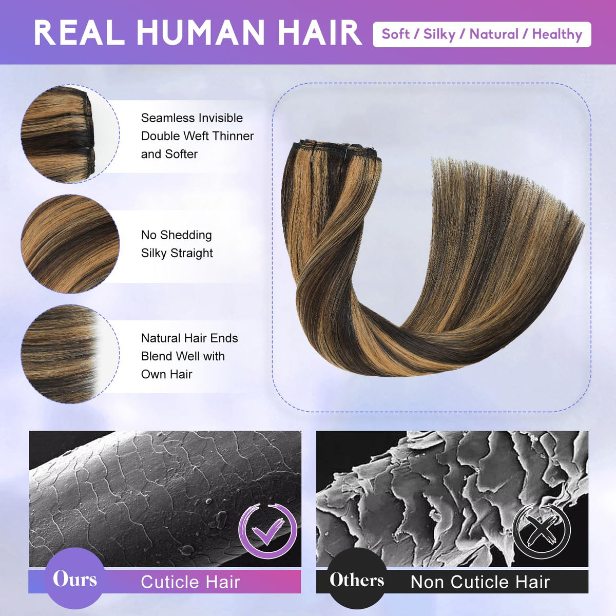 ZNXDJXE double-weft clip-in extensions for extra durability