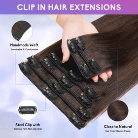 ZNXDJXE double-weft construction clip-ins provide durable wear and secure hold.