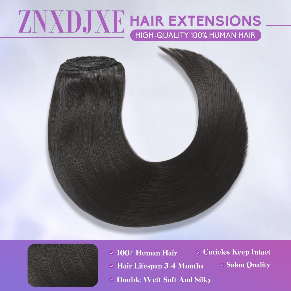 ZNXDJXE 1B natural black clip-in extensions blend with everyday brunette looks.
