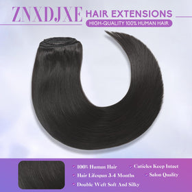 ZNXDJXE 1B natural black clip-in extensions blend with everyday brunette looks.