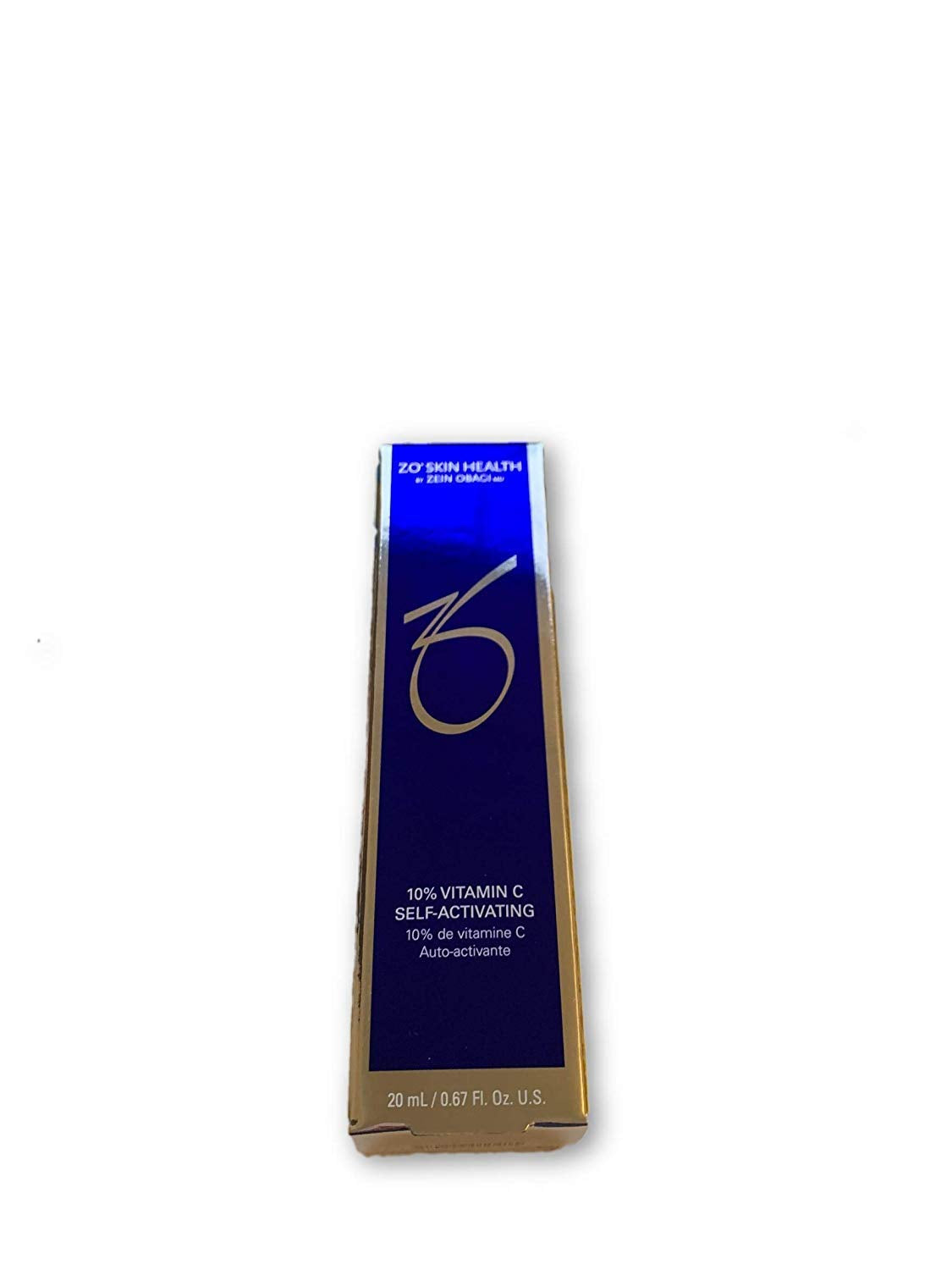 ZO Skin Health 10% Vitamin C self-activating serum bottle, travel size, brightening potential and texture refinement