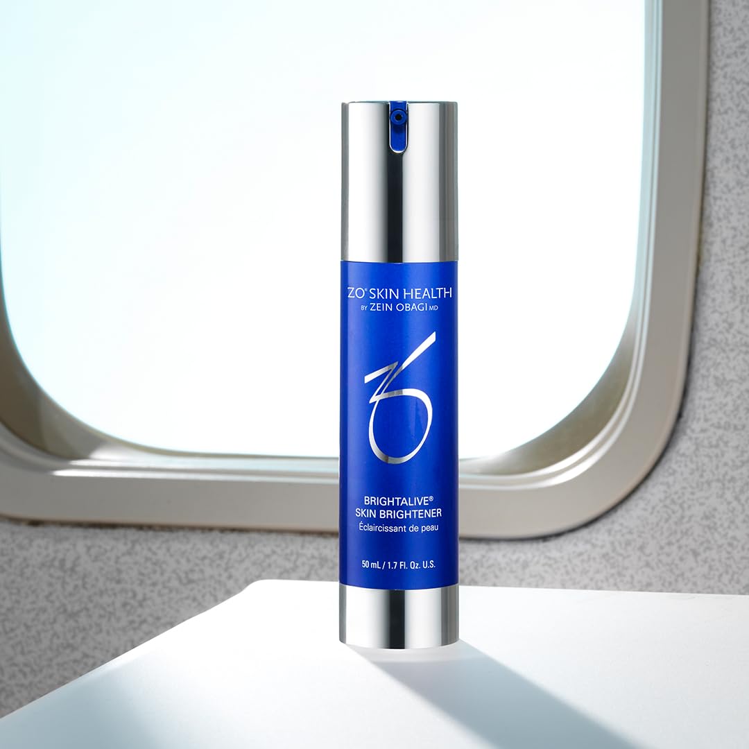 ZO Skin Health Brightalive packaging close-up emphasizes even skin tone aim
