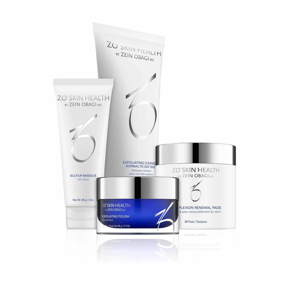 ZO Skin Health Complexion Clearing Program bottle showing pore-care benefits for clearer, balanced skin