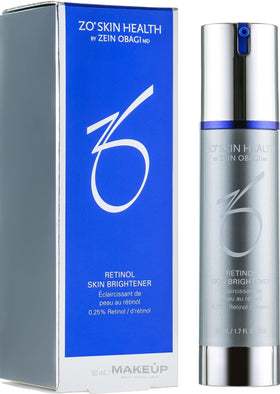 ZO Skin Health Retinol Brightener bottle showcases premium brightening benefits.