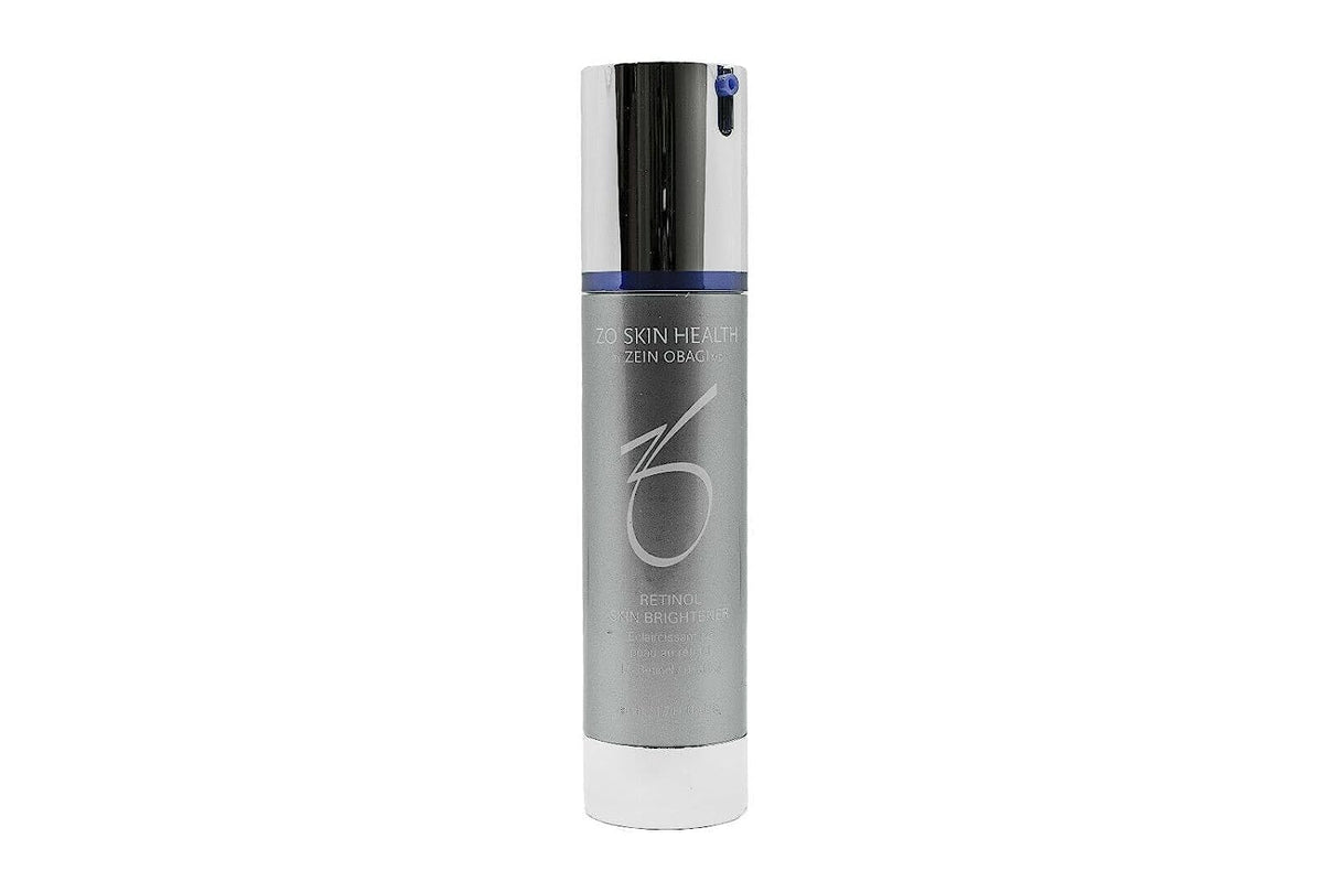ZO Skin Health Retinol Brightener 1% texture closeup highlights a smooth nightly formula.